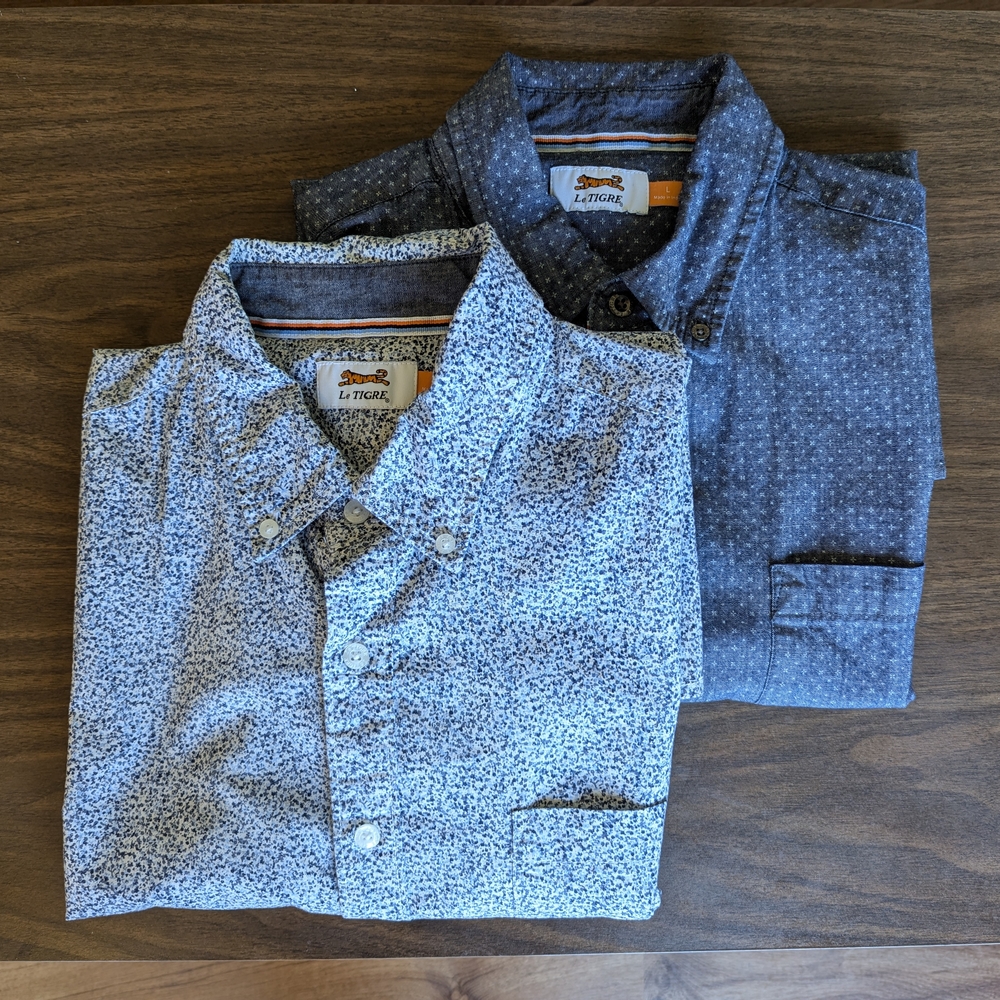 Le Tigre Blue and Gray Casual Button Down Shirts
